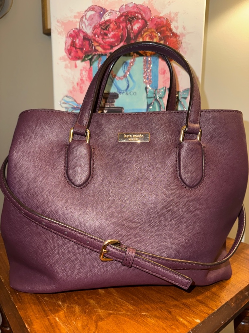 kate spade ♠️ Laurel Way Evangelie Plum Saffiano Leather Satchel EUC